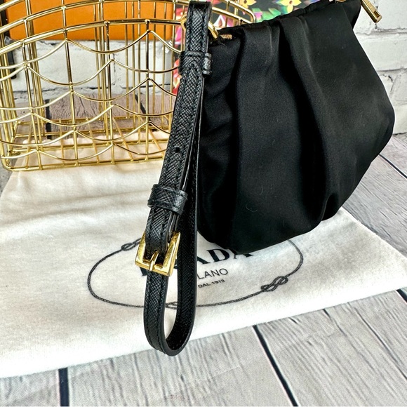 PRADA black satin Clutch wristlet bag with dust bag - Picture 7 of 12